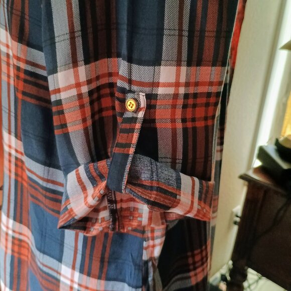 EUC: Miss Lili Sze 2X Blue Plaid Zip-Front Top - Picture 4 of 4